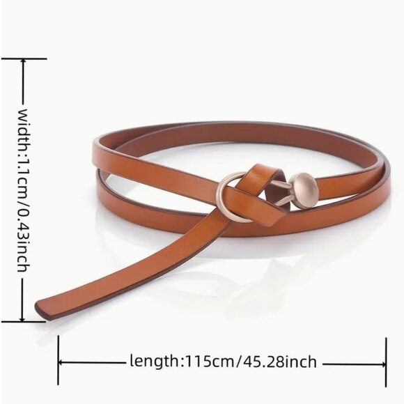 Cognac Brown Leather Skinny Wrap Belt
